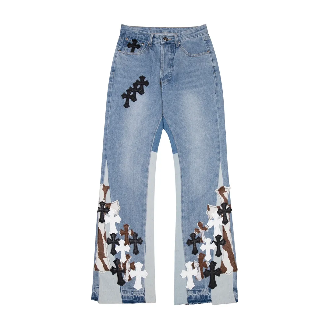 P290 Style No.: H471 Chrome Hearts CH Chrome Hearts Heavy Industry Damaged High Street Jeans exude unruly personality and unique charm. Every wear and tear is carefully designed to present a unique artistic feel. Made of imported denim fabric, which has undergone heavy industrial washing and destruction treatment, the trousers show a super cool effect on the upper body, allowing you to dominate the fashion stage.  This is more than just a pair of jeans, it is an expression of attitude. With its unique design concept and ultimate pursuit of details, Croxin breaks traditional boundaries and defines the jeans trend in the new era. The trousers are made of double-layer woven fabric and matched with customized hardware, showing an incomparably beautiful and unique style, making every wearer the focus of fashion. Imported denim fabric, super heavy-duty washed and damaged, the upper body is super cool! Customized hardware, incomparably good-looking model. The production process is difficult. It has a high-street feel. Color: blue Size: S M L XL XXL